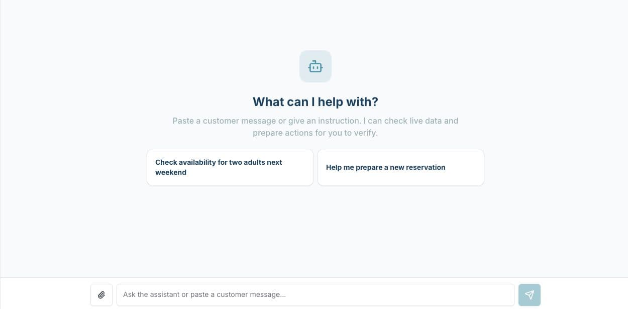 Staff AI assistant with suggested availability and reservation prompts and an attachment control