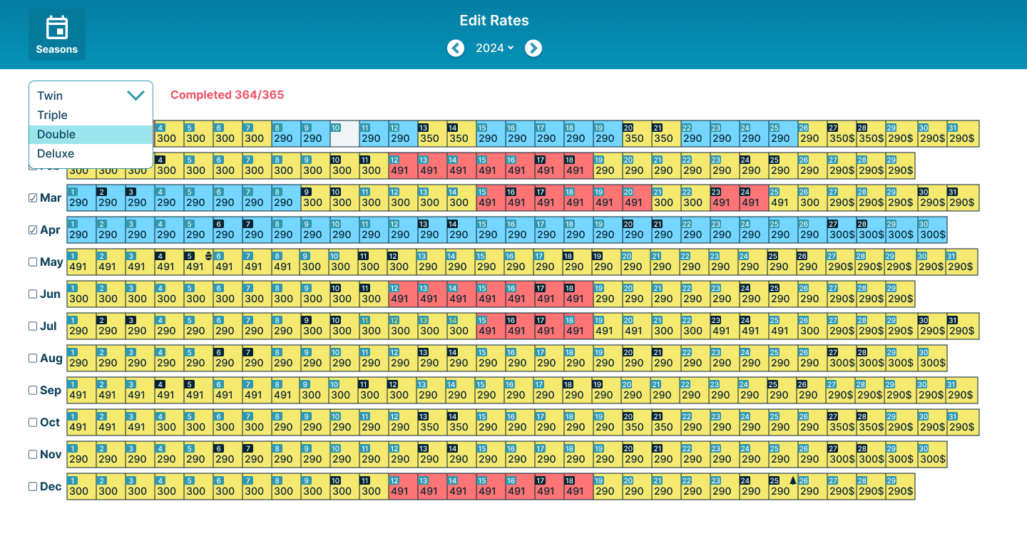 Centralised Rate Calendar